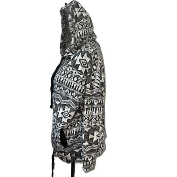 American Eagle Outfitters Hooded Zip-Up Sweater Black/White Drawstring Hem Sz M - Picture 3 of 11